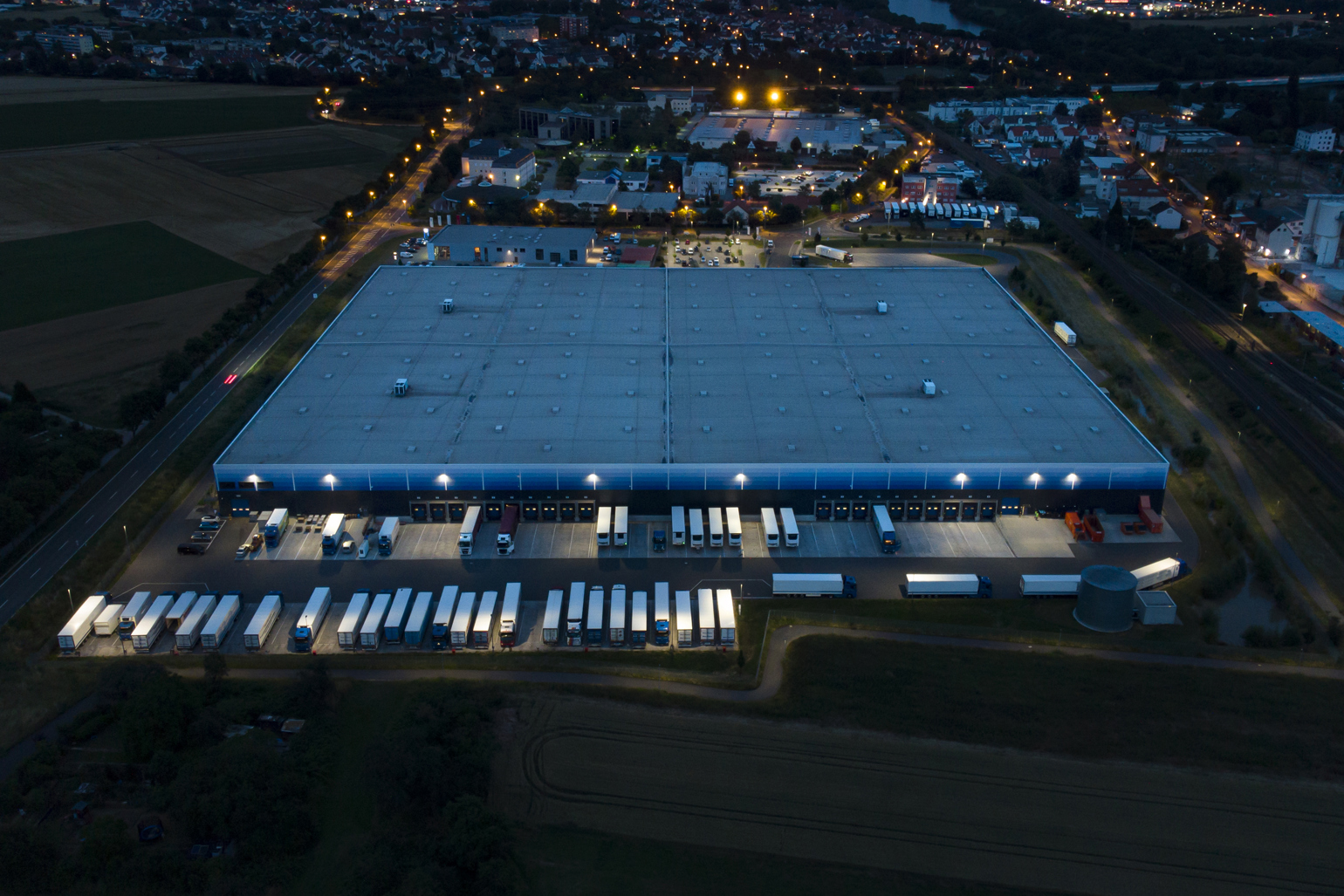 Aerial View Warehouse Night