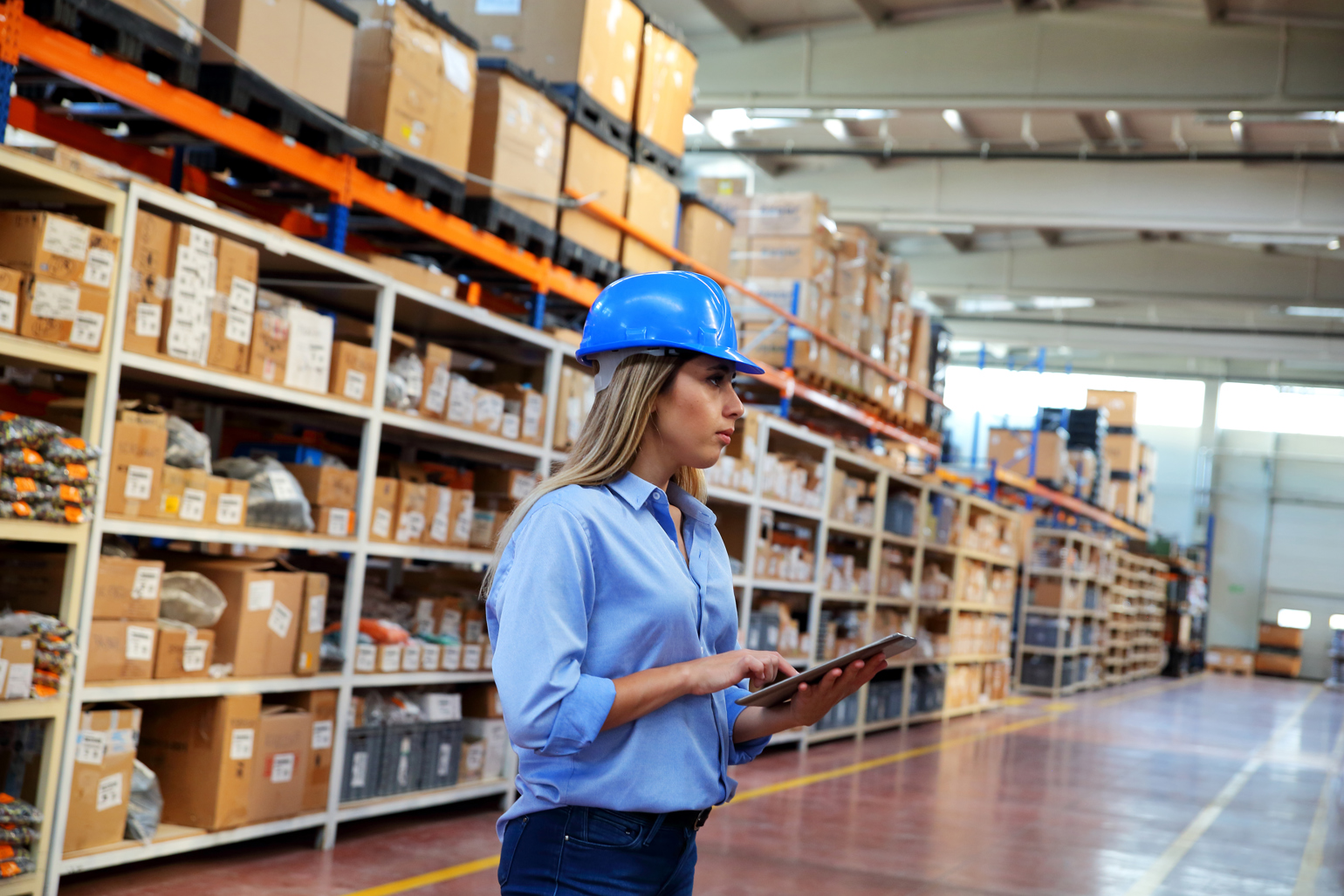 Woman Holding Tablet In Warehouse (1)