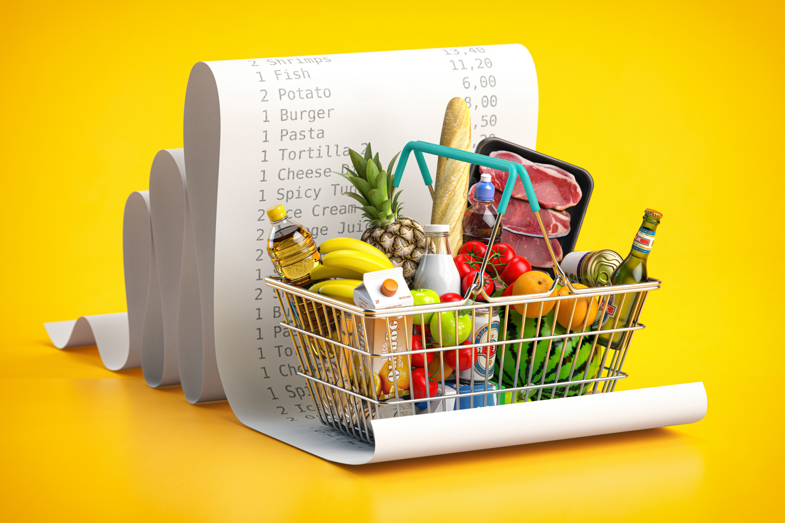 Shopping Basket With Foods On Receipt Grocery Ex 2022 04 14 00 14 17 Utc
