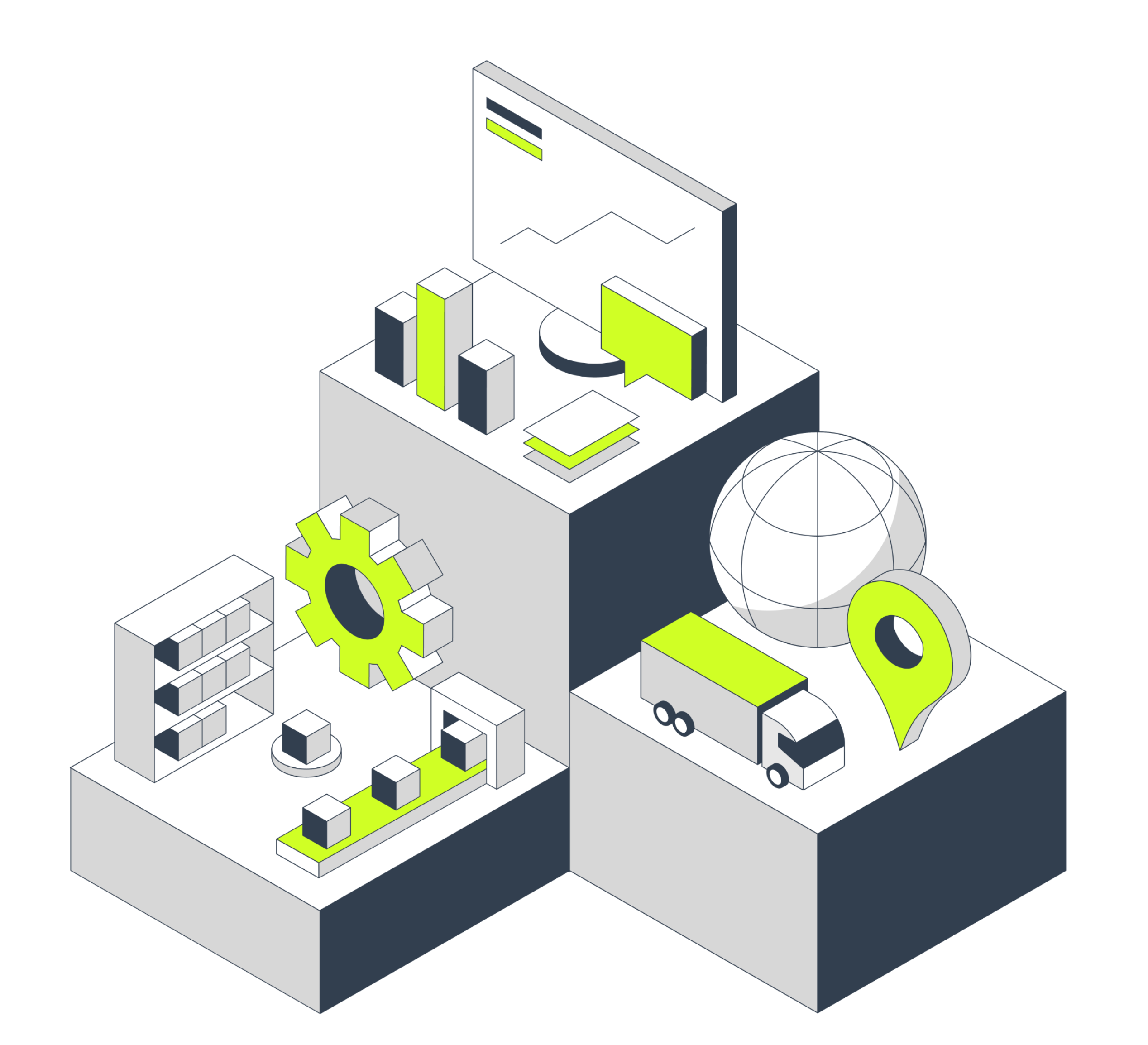 Infios Illustration of order management, transportation management and warehouse control systems